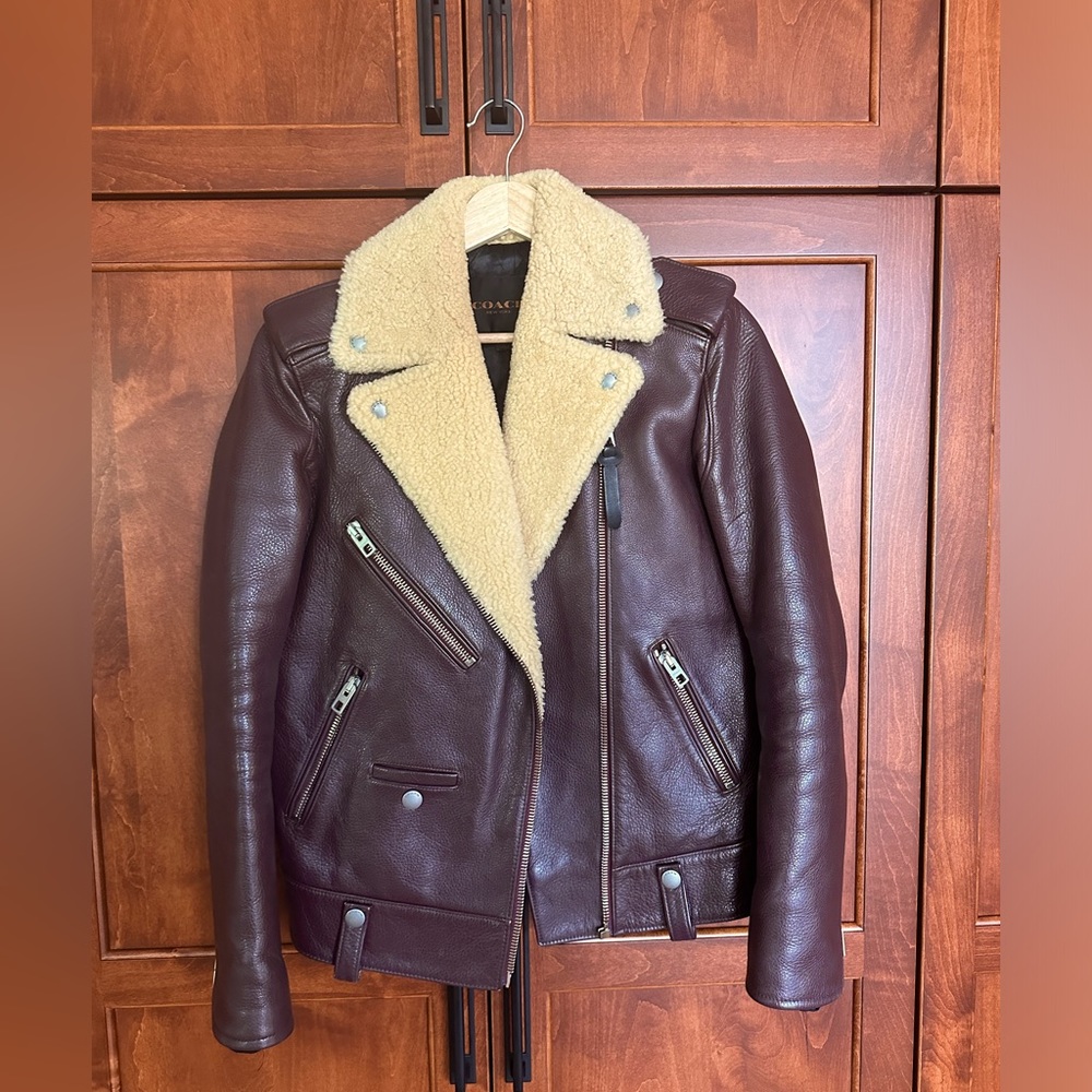 Coach 1941 Calf leather Moto jacket with Shearling